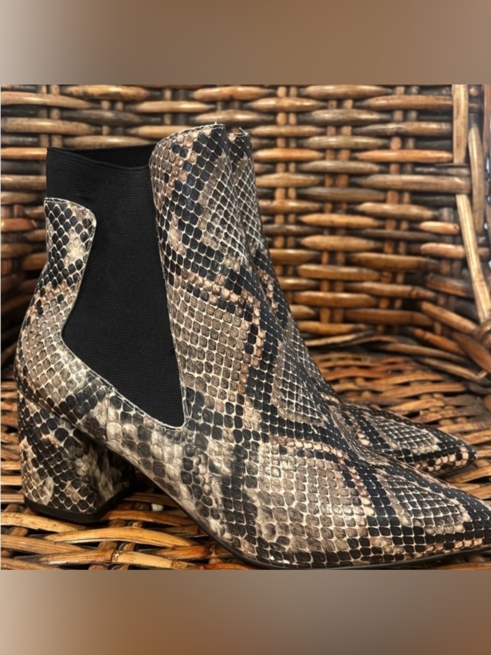 Paolo Snakeskin Pattern Ankle Booties Linea Paolo Pointed Toe  Boots Size  7.5
